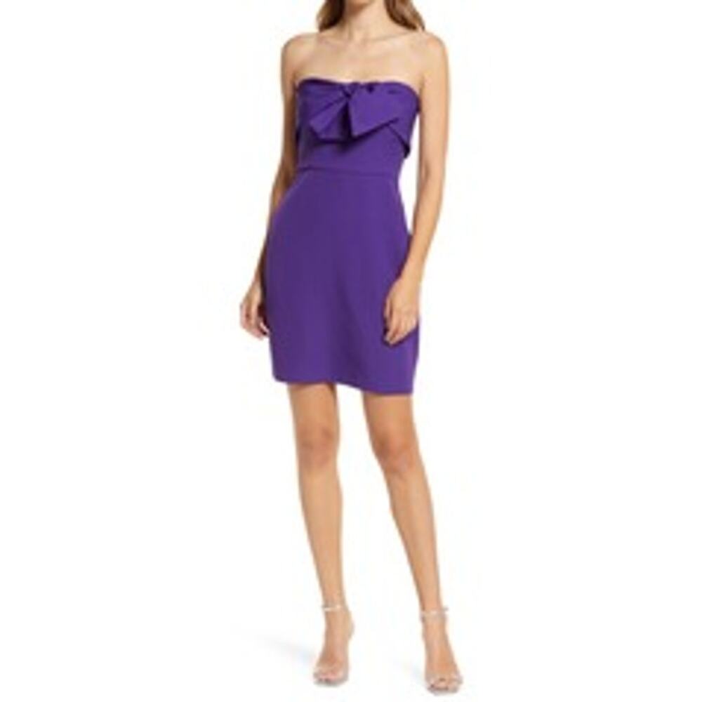 SAM EDELMAN Bow Strapless Sheath Cocktail Minidress In Purple Size 12 NEW